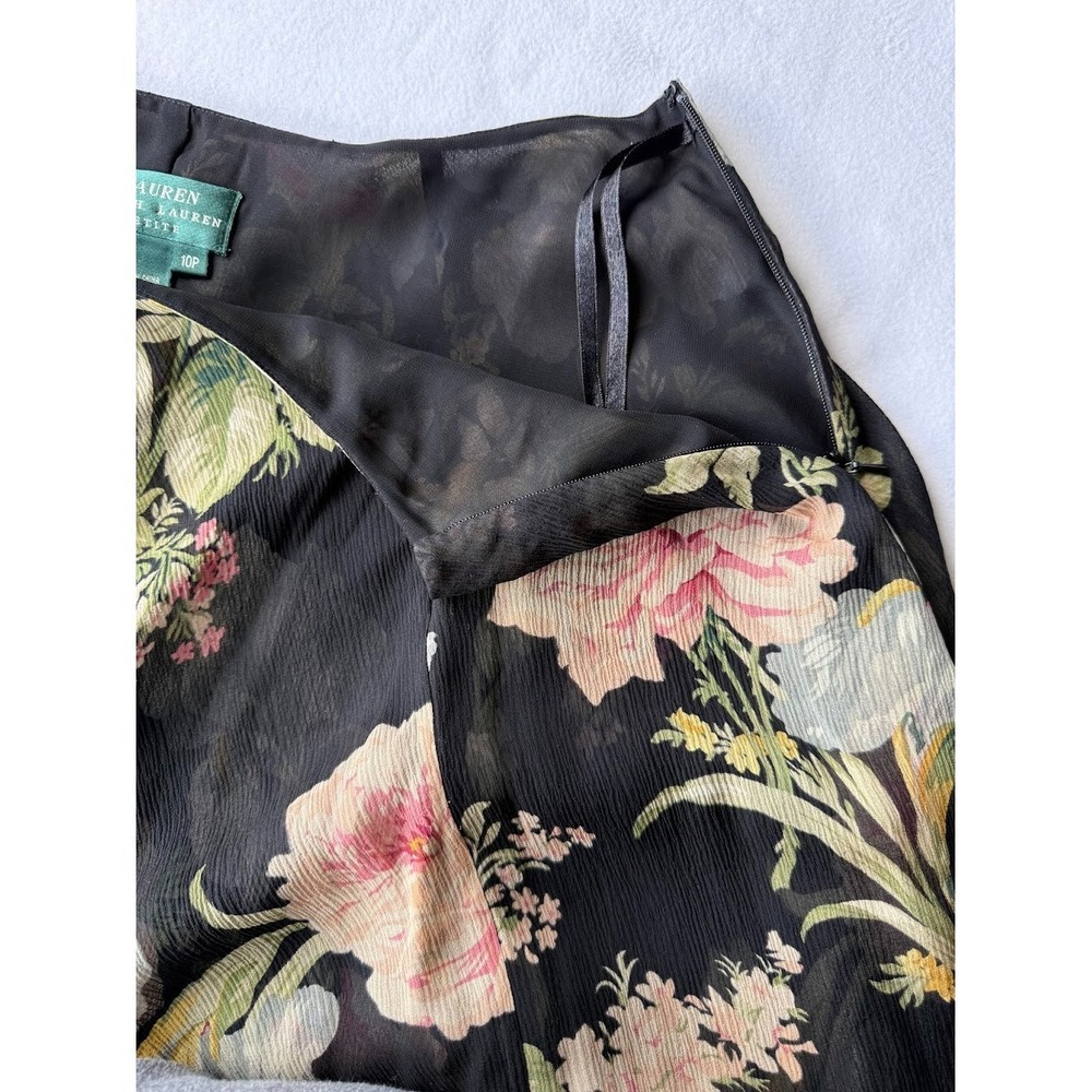 Lauren Ralph Lauren Skirt Women 10P  Floral Chiffon Layered Asymmetrical Hem - Picture 5 of 13